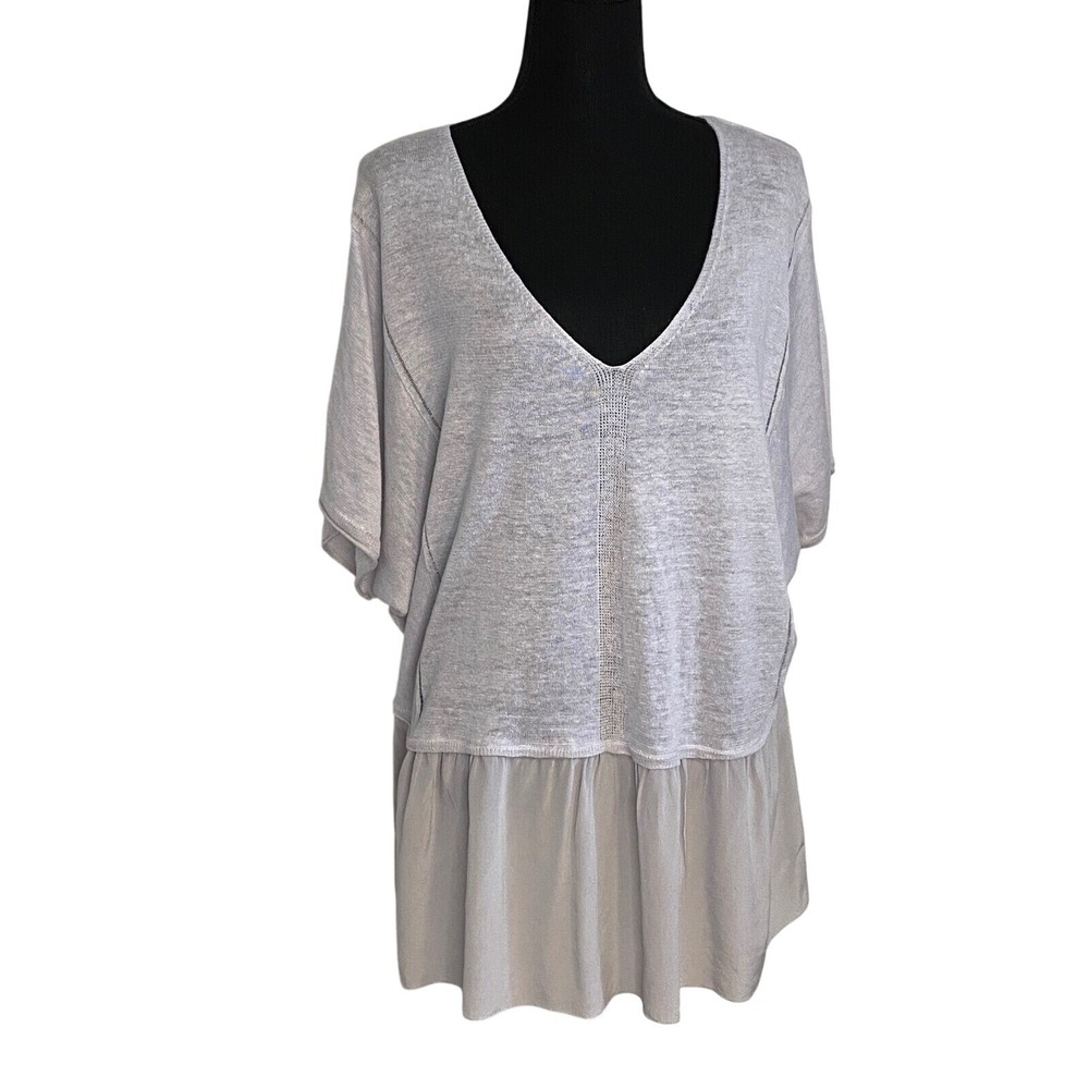 LilacPoetry Women's Sz Pullover Blouse Ruffle Hem Round Neck 3/4 Sleeve Casual